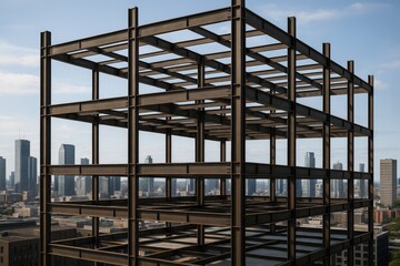 Fototapeta premium Steel Frame Structure Overlooking Urban Skyline