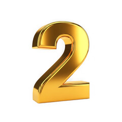 Naklejka premium Golden number two rendered in 3d isolated on transparent background