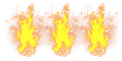 Three vibrant flames burning brightly on transparent background