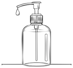 Obraz premium Outline drawing of a hand sanitizer bottle with a drop of liquid