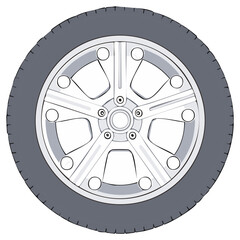 Obraz premium Modern Automobile Wheel Illustration featuring a Dark Tire and Shiny Metallic Rim Design Element