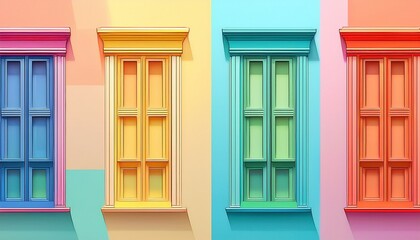 four colorful windows various pastel shades slightly angled