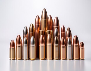 metallic bullet shaped objects on white background showing varied stages of assembly