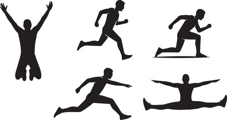 Obraz premium Dynamic Athlete Victory and Sprinting Motion Silhouette Vector Collection