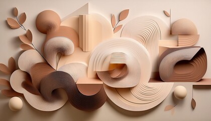 Fototapeta premium Abstract Shapes In Soft Earth Tones Blending Harmoniously On A Light Background