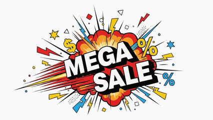 Vibrant Mega Sale banner with explosive colorful graphics
