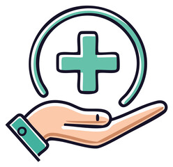Obraz premium Caring hand holding a medical cross symbol within a circle representing health and wellness