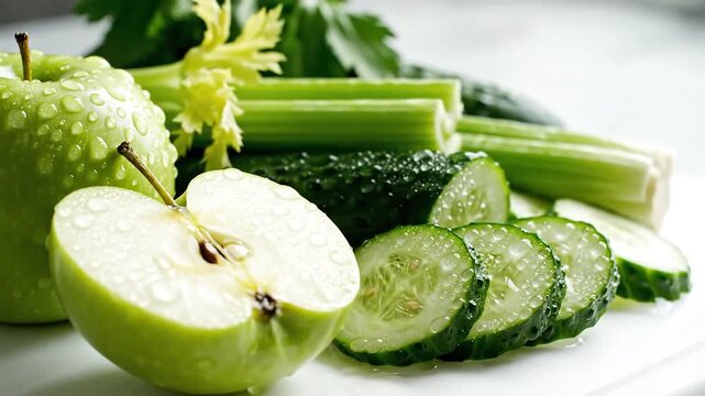 Fresh Green Apples Celery and Cucumbers for Healthy Juicing.
