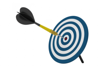 Dartboard with Yellow Dart target bullseye game isolated on a transparent background