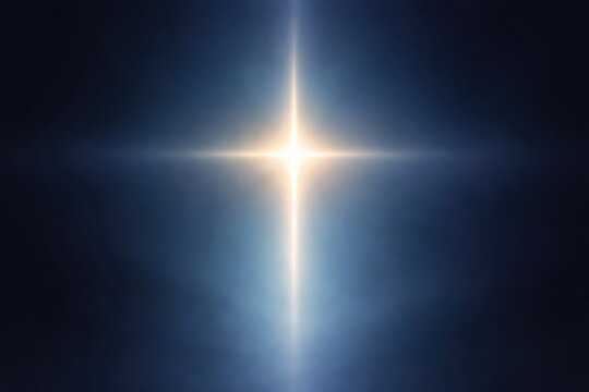 Glowing Christian Cross with Blue Radiance