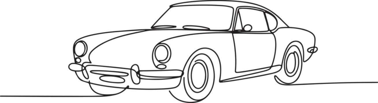 Retro car continuous one line vector drawing. one line Art icon drawing vector