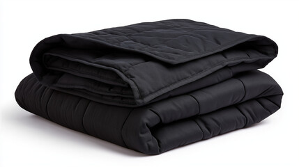 Isolated sleek black weighted therapeutic blanket for comfort and mental wellness enhancement, anxiety relief tool, stress management accessory, calming sensory product, cut out on