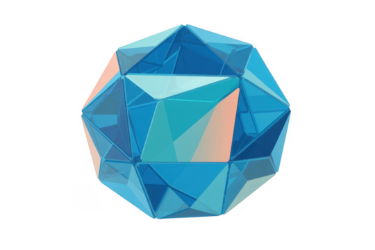 Blue geometric polyhedron shape blue polyhedron geometric shape isolated on a transparent background - Powered by Adobe