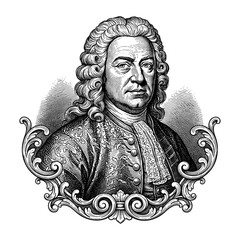 Bach engraving portret on white background
