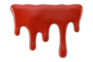Red liquid dripping down paint flow isolated on a transparent background