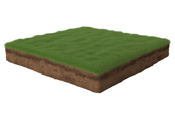 Green grass and brown soil block isolated on a transparent background