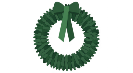 Green Christmas Wreath with Bow holiday isolated on a transparent background