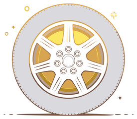 Obraz premium Stylish Car Wheel: Isometric Detailed Icon Illustration, Automotive Equipment in Silver and Golden Tones