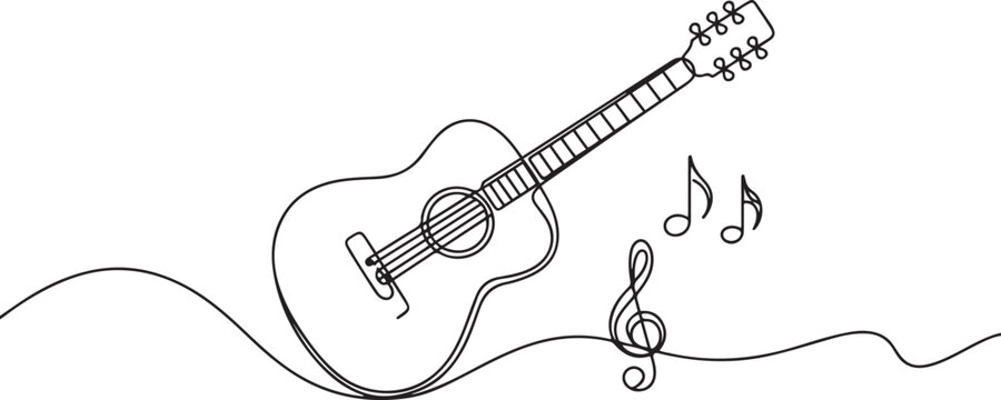 Acoustic guitar continuous one line drawing. Music symbol. Vector illustration. one line Art icon drawing vector