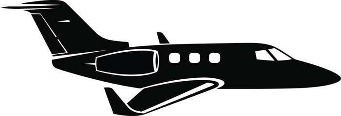 Private jet silhouette against white background
