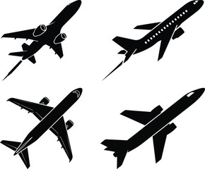 Collection of airplane silhouettes in various angles and positions