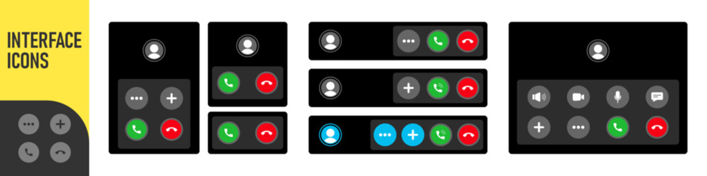 Incoming call interface UI screen with accept, answer and decline buttons for mobile phone calls in modern dark theme layout for mobile and app design