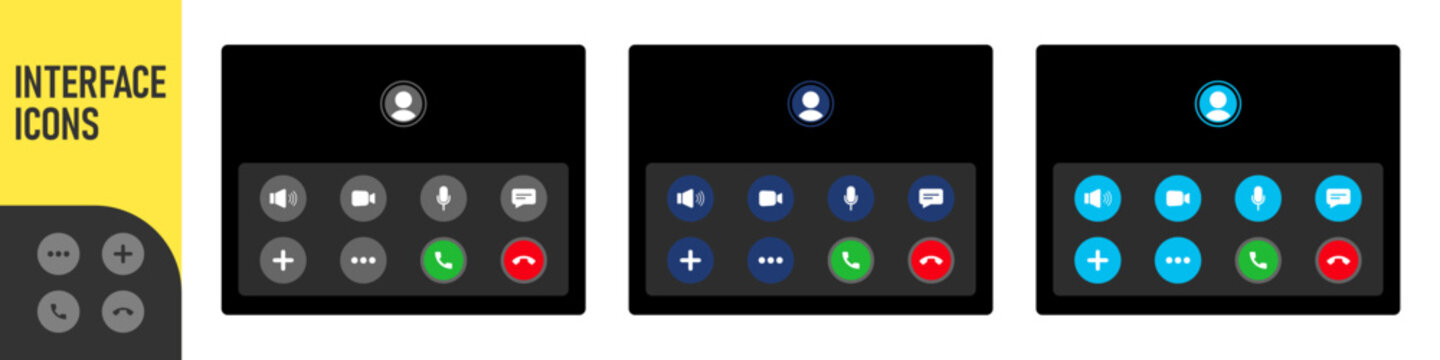 Incoming call interface UI screen with accept, answer and decline buttons for mobile phone calls in modern dark theme layout for mobile and app design