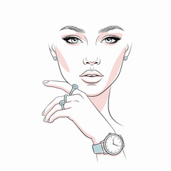 Side portrait woman watch rings jewelry