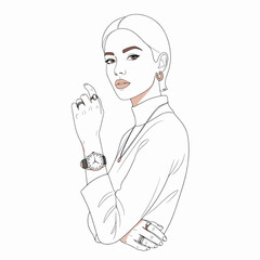 Posing woman white top watch jewelry illustration