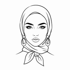 Front portrait woman beige hijab gold earrings