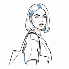 Woman posing with tote bag white outfit