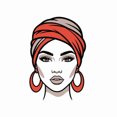Portrait woman colorful turban red earrings