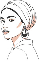 Side profile woman white turban black earrings