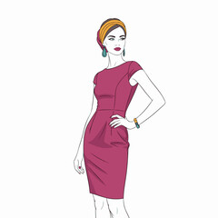 Posing woman magenta dress bracelet illustration