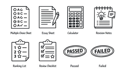 Academic and Testing Black and White Icons Set