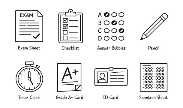 Exam and Test Hand-drawn Icons Set