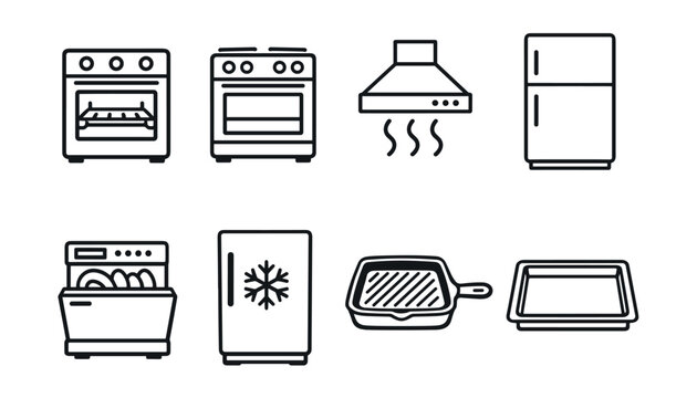 Kitchen appliances line icons set