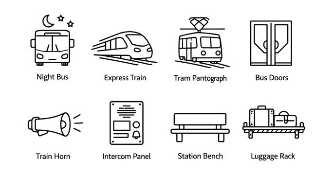 Transportation line icons set