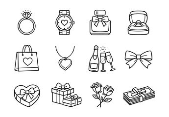 Romantic and Celebration Line Drawings Set