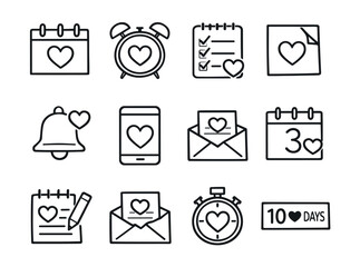 Heart Reminders and Notifications Outline Icons Set