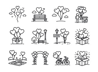 Romantic love line illustrations set