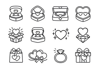 Love, Engagement, and Gifts Line Icons Set