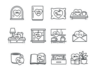 Romantic Black and White Love Messages Line Illustrations