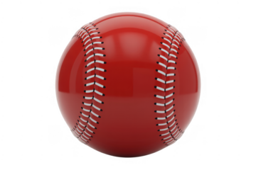 Red cricket ball with white stitching sports equipment isolated on a transparent background