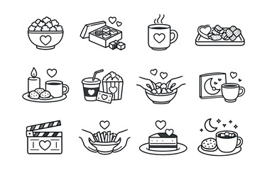 Food, Drink, and Entertainment Heart Icons Set