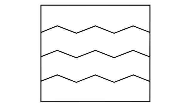 Simple Black and White Outline of a Rectangle with Three Horizontal Zigzag Lines abstract geometric