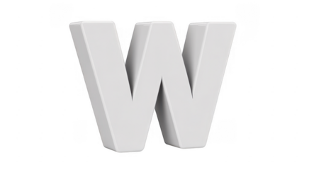 Large White Letter W typography isolated on a transparent background