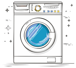 Modern Cartoon Style Washing Machine Illustration for Clean Laundry and Household Chores