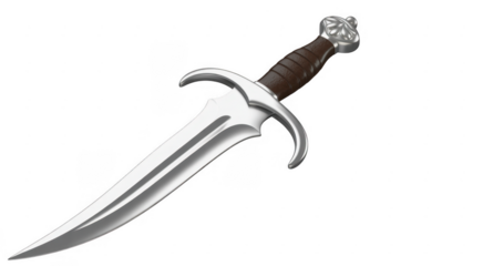 Silver sword with brown handle blade isolated on a transparent background