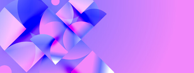 Abstract shapes blend purple, blue hues. Gradient background creates dynamic visual effect. Modern design, vibrant colors dominate composition.